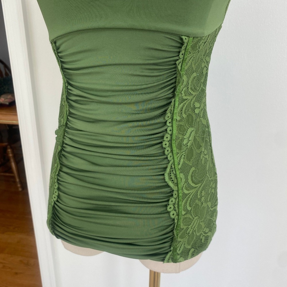 Vintage Y2K XOXO Green Lace Satin Bustier Cami Tank Top M McBling Indie Sleeze - Picture 7 of 13